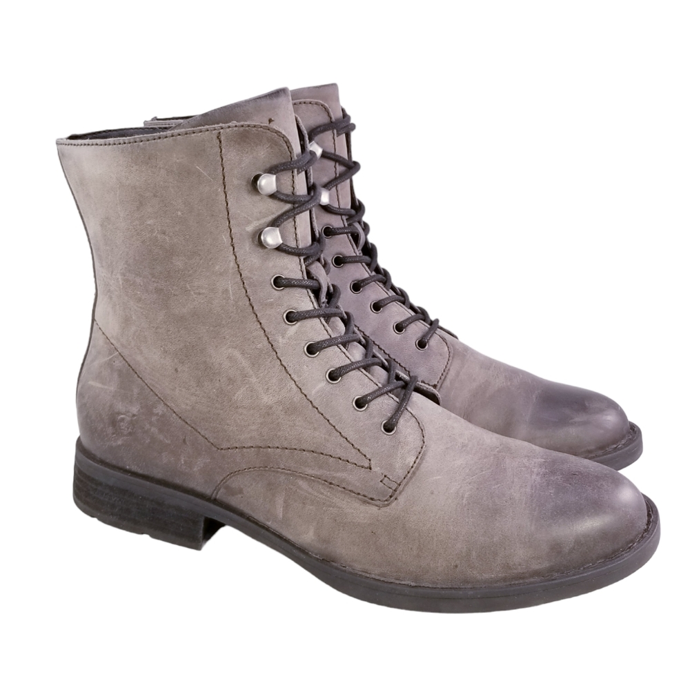 Born combat laceup women boots gray leather size 10 M euc